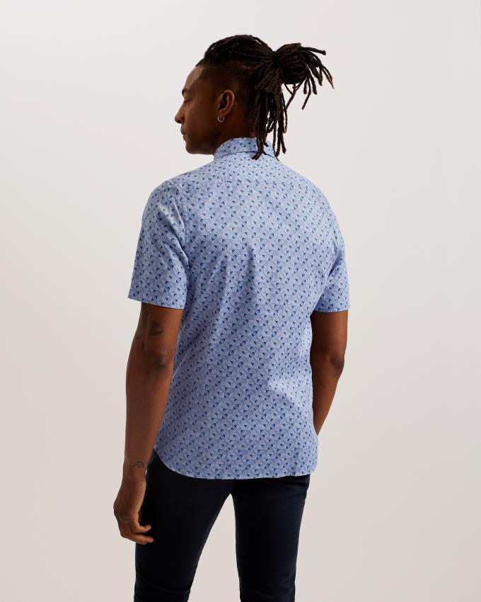 Chemises Ted Baker Short Sleeve Geometric Print Bleu Homme | DDR-97196937